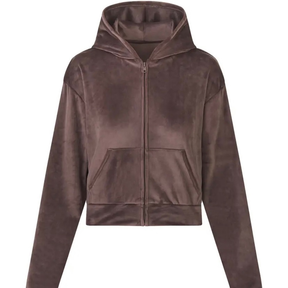 SKIMS velour amethyst zip up and joggers